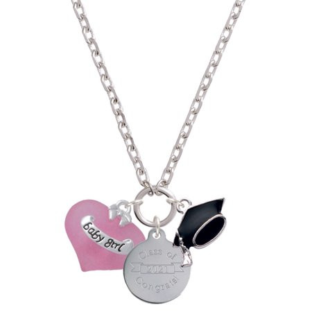 Delight Jewelry Baby Girl Pink Heart with Baby Feet Silver tone Class of 2021 Graduation Hat Zoe Cha | Walmart (US)