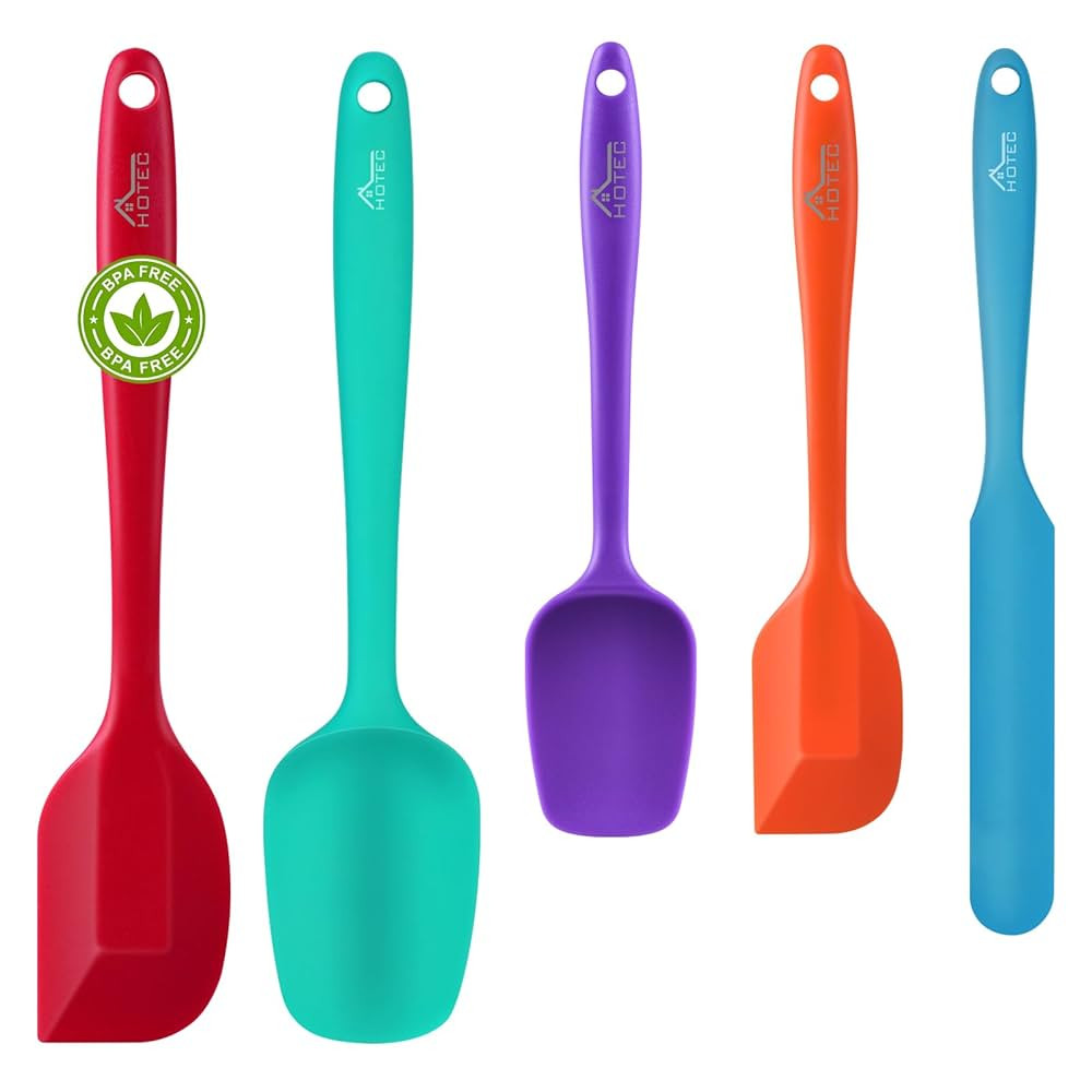 HOTEC Heat Resistant 600℉ Food Grade Silicone Rubber Spatula Set for Baking, Cooking, and Mixin... | Amazon (US)