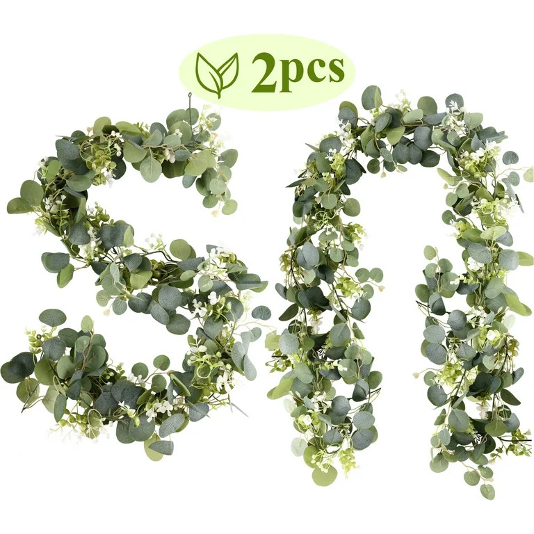 Fabulas 2 Pack 5.9ft Artificial Eucalyptus Garland, Faux Silver Dollar Eucalyptus Leaves Greenery... | Walmart (US)