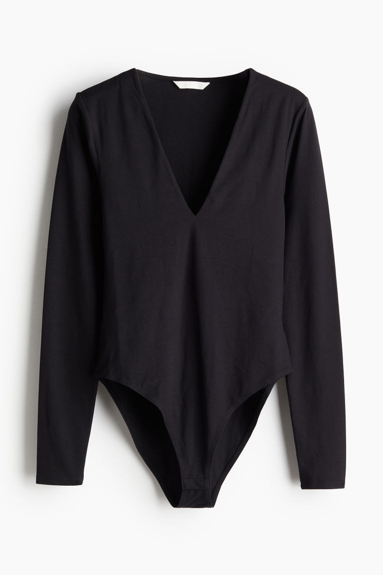 H & M - V-neck Bodysuit - Black | H&M (US + CA)