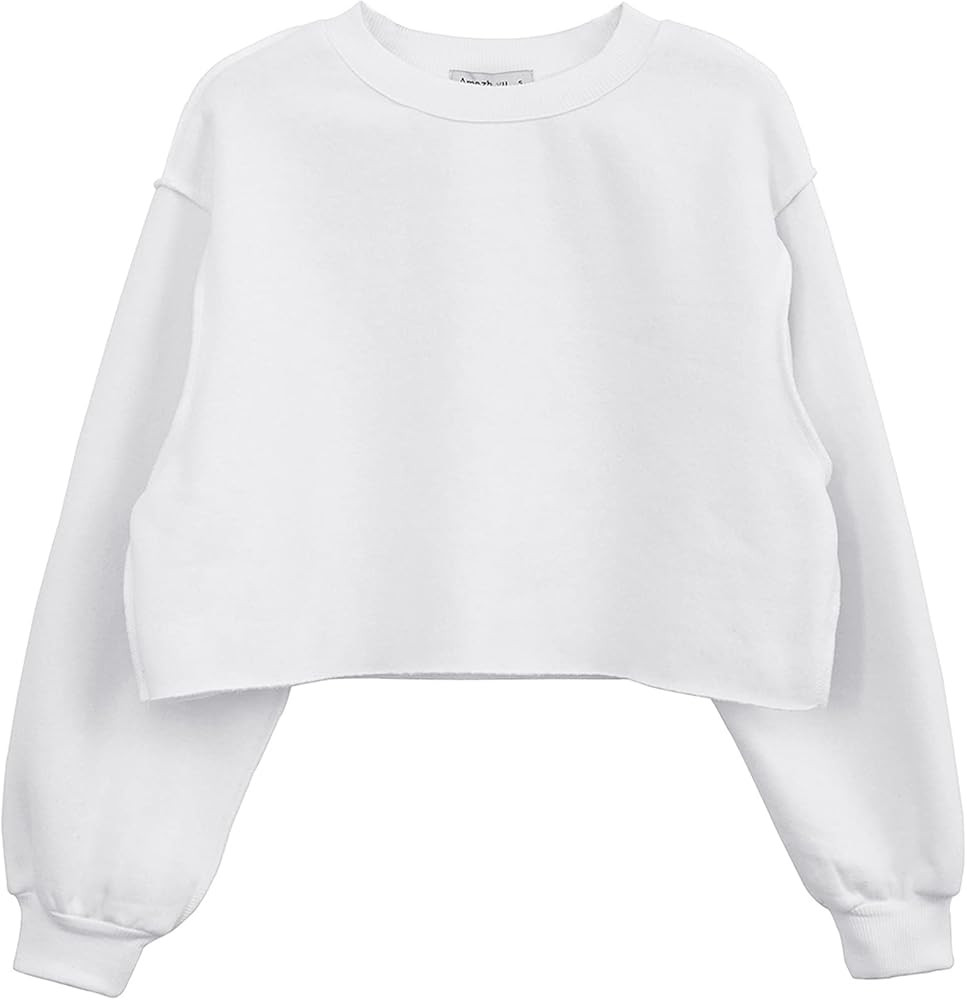 Amazhiyu Women Cropped Sweatshirt Long Sleeves Pullover Fleece Crop Tops | Amazon (US)