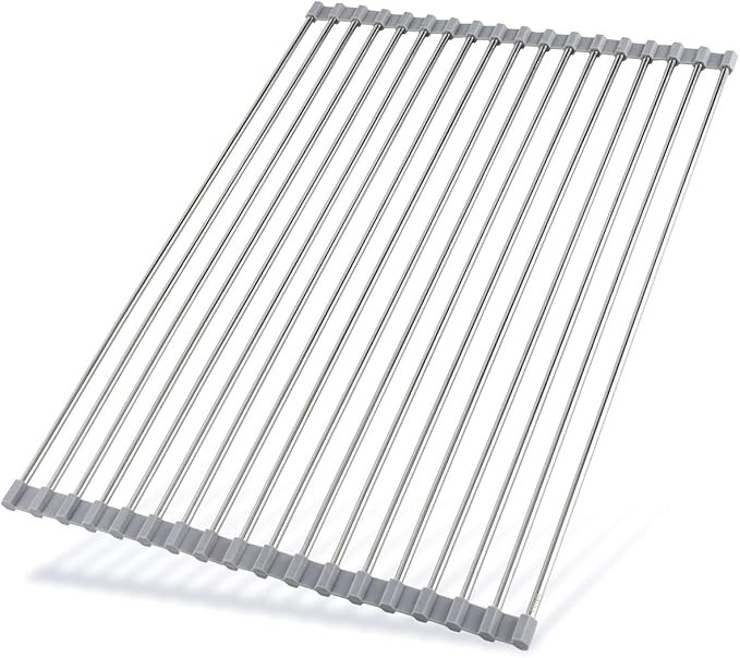 Hhyn Roll Up Dish Drying Rack 20.5"(L) x 14"(W) - Stainless Steel and Silicone Dish Drying Mat Ov... | Amazon (US)