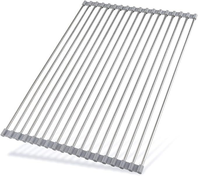 Hhyn Roll Up Dish Drying Rack 20.5"(L) x 14"(W) - Stainless Steel and Silicone Dish Drying Mat Ov... | Amazon (US)