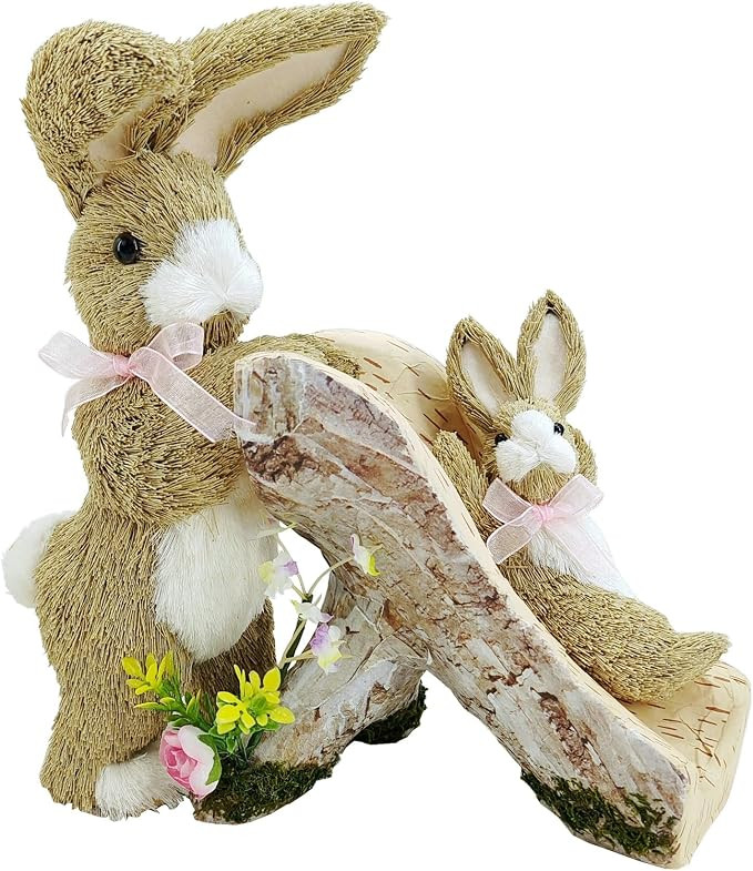 naturevibe 9.6 Inches Sisal Easter Bunny Decor with Slide,Straw Easter Decorations Bunny Figurine... | Amazon (US)