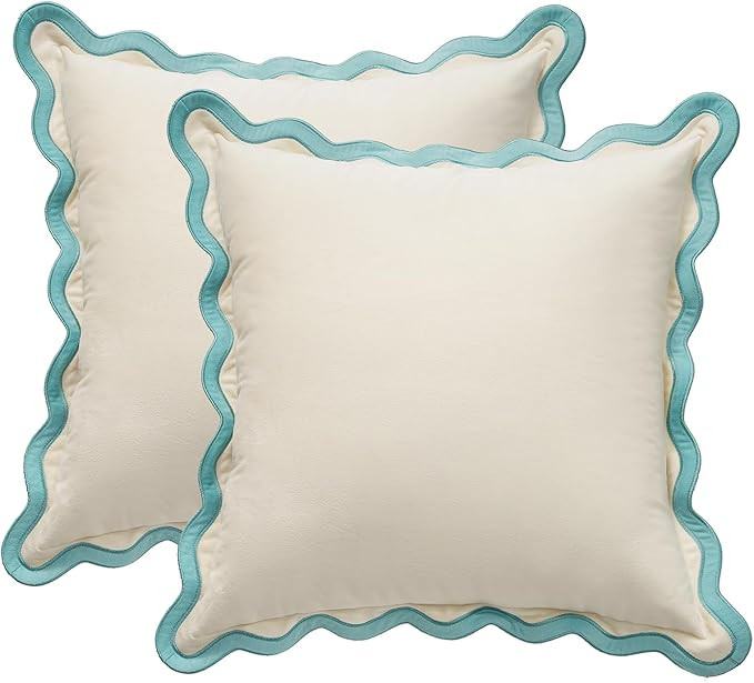 MONDAY MOOSE Decorative Throw Pillow Covers Cushion Cases, Set of 2 Soft Velvet Scalloped Wavy Ed... | Amazon (US)