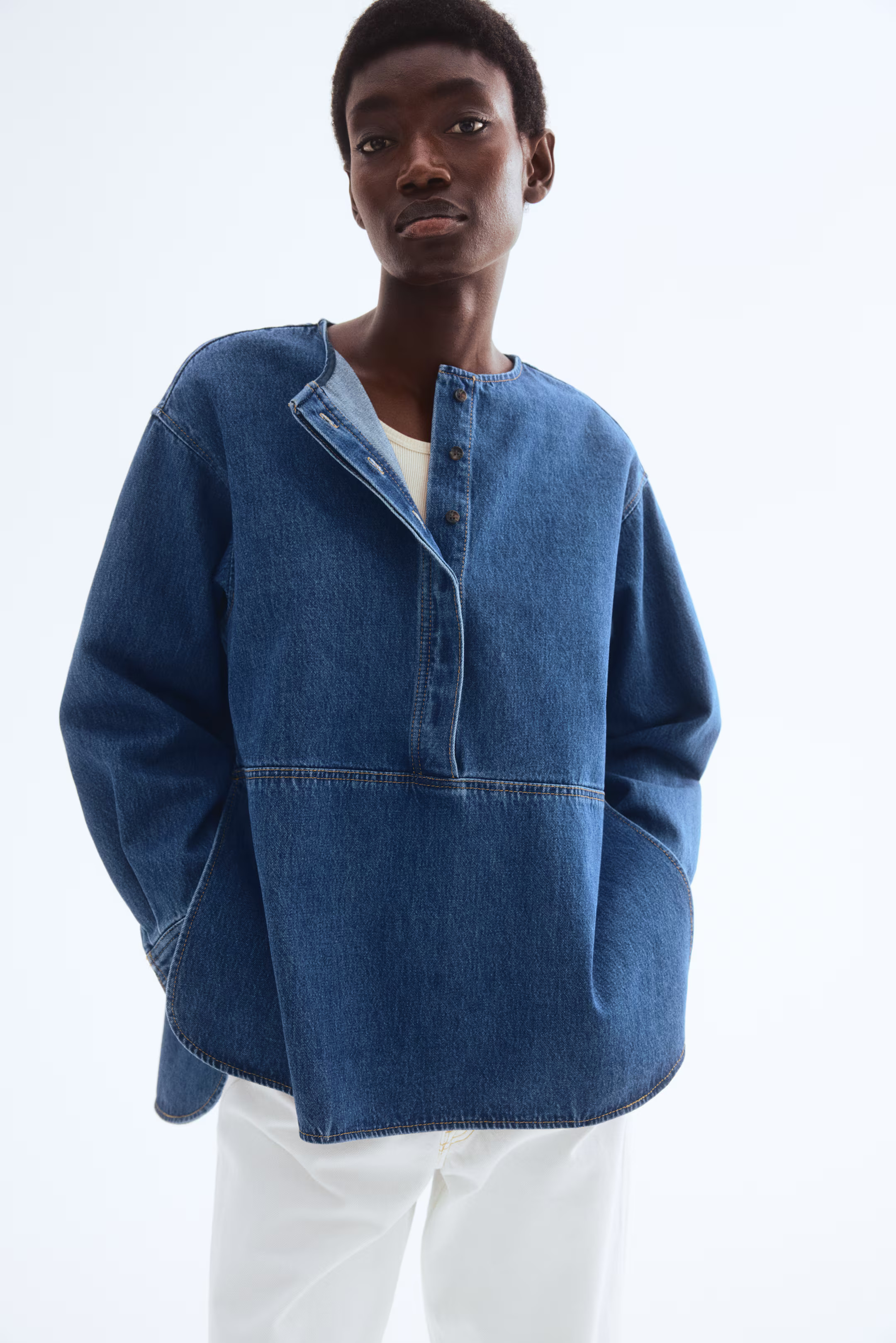 Popover twill blouse - Denim blue - Ladies | H&M GB | H&M (UK, MY, IN, SG, PH, TW, HK)