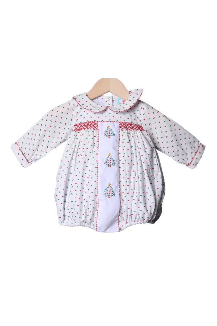 Shadow Embroidery Christmas Tree Swiss Dot Bubble | The Smocked Flamingo