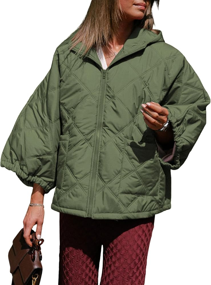 Fiona Jolin Quilted Jackets Women Short Sleeve Zip Up Hooded Puffer Jacket Short Down Coat with P... | Amazon (US)