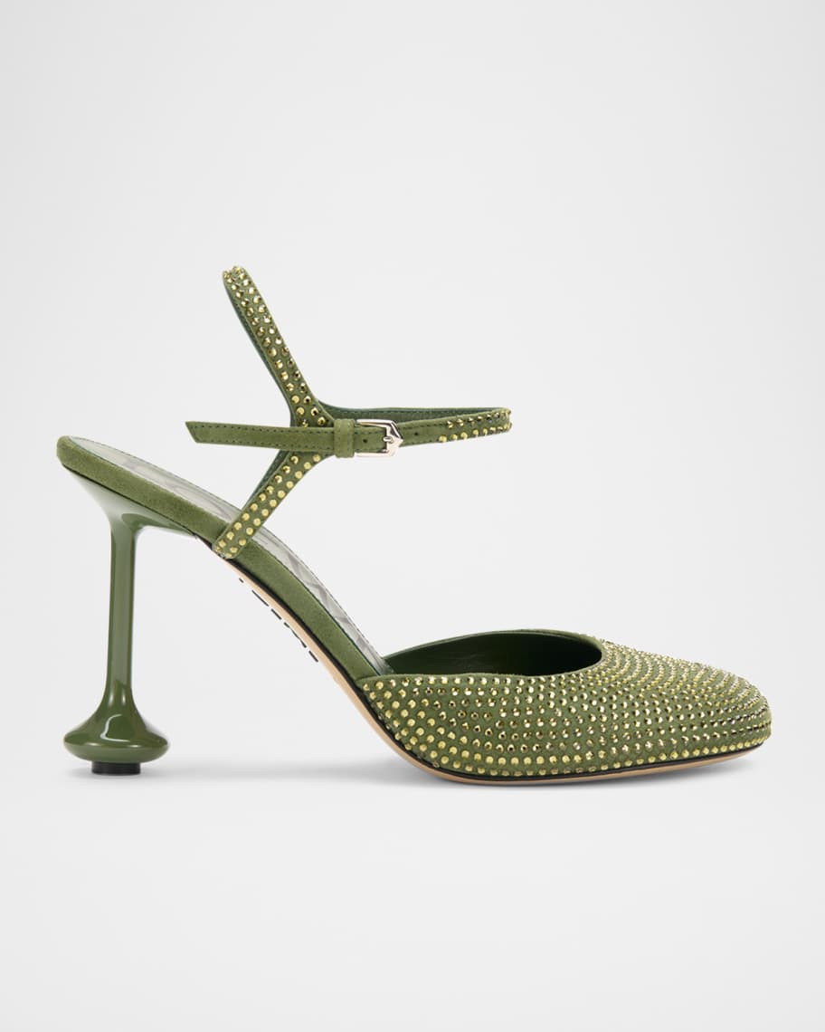 Loewe Toy Embellished Suede Ankle-Strap Pumps | Neiman Marcus