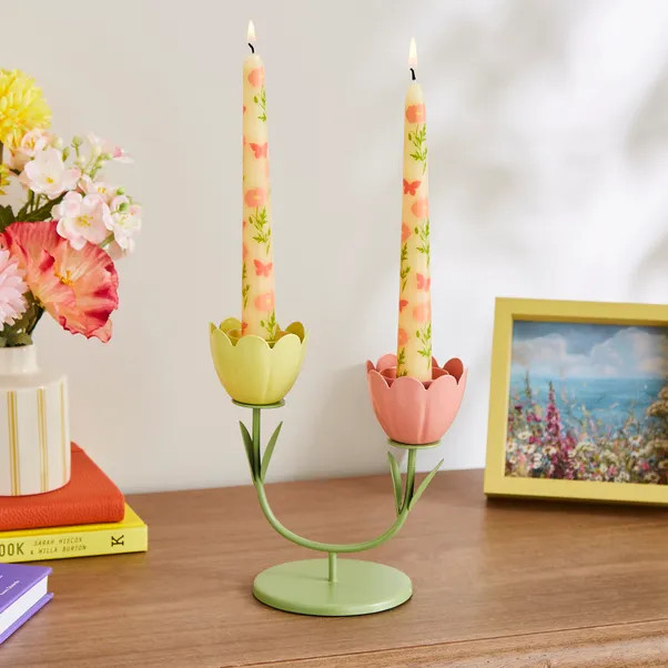 Dual Metal Flower Candle Holder | Dunelm