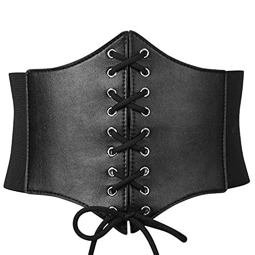 XZQTIVE Black Corset Waist Belt for Women, Wide Elastic Tie Waspie Belt for Dresses 4.7inch | Amazon (US)