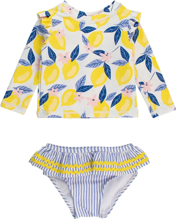Lemon Capri Ruffle Long Sleeve Two-Piece Rashguard Swimsuit | Nordstrom