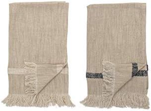 Bloomingville Woven Cotton Striped Tea Tassels (Set of 2) Towels, Natural | Amazon (US)