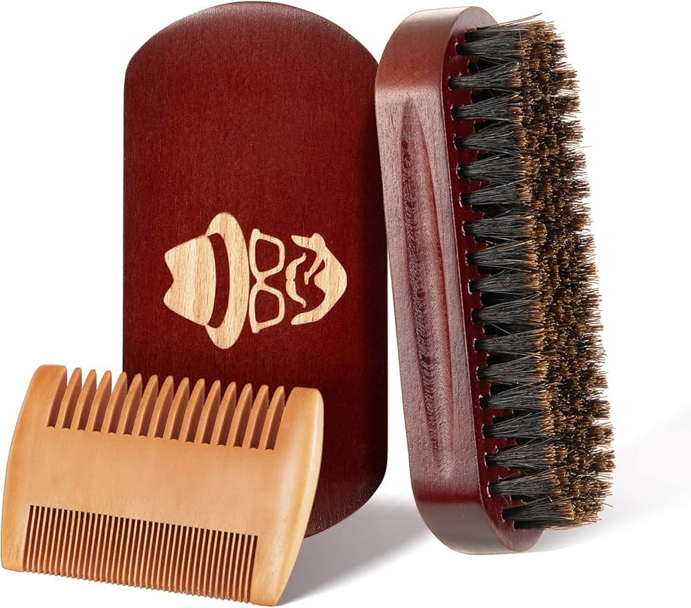 Beard Brush, 100% Boar Bristle Natural Black Walnut Wood Beard Comb Hair Mustache Shaving Brush F... | Amazon (US)