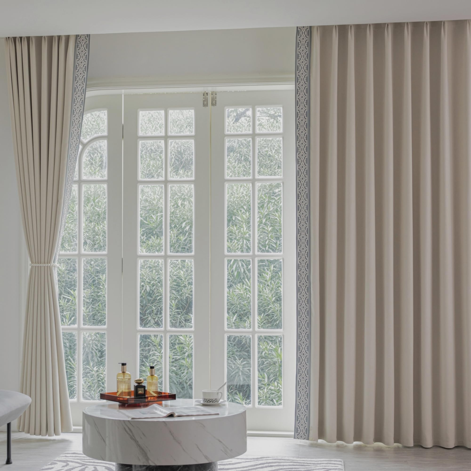 VisionaryHomeDesign Ivory Cream Curtain Panels with Trim Design, Pinch Pleat Curtains, Room Darking Drapes for Doors Rooms Windows (52W x 108L) 2Panels | Amazon (US)
