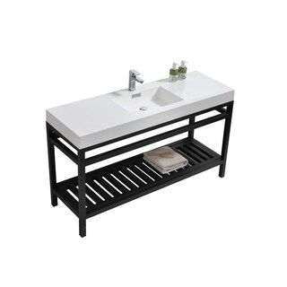 Cisco 60" Single Sink Stainless Steel Console w/ White Acrylic Sink - Matte Black | Bed Bath & Beyond