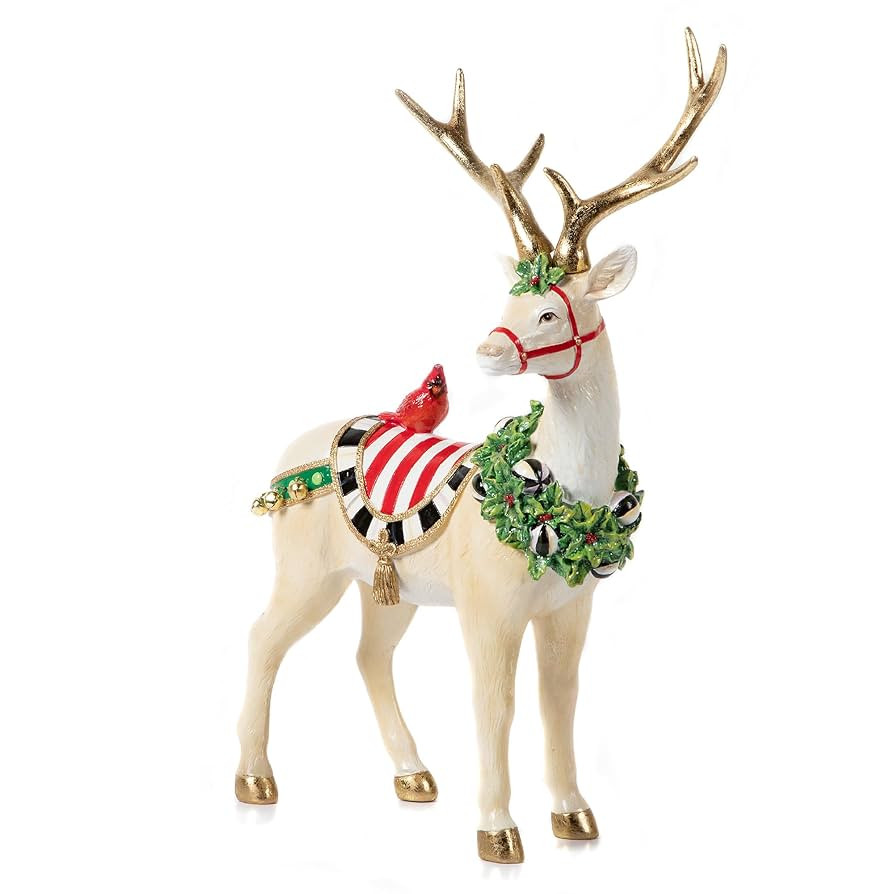 MACKENZIE-CHILDS White Jolly Deer Statue, Christmas Deer Decor, Standing | Amazon (US)