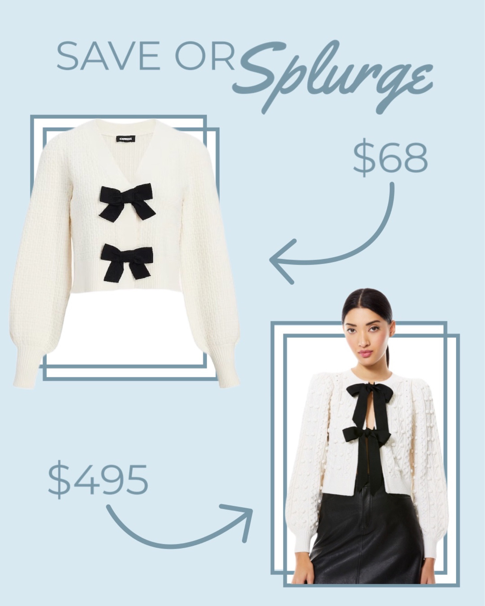 Save or splurge on this bow cardigan dupe  

#LTKunder100