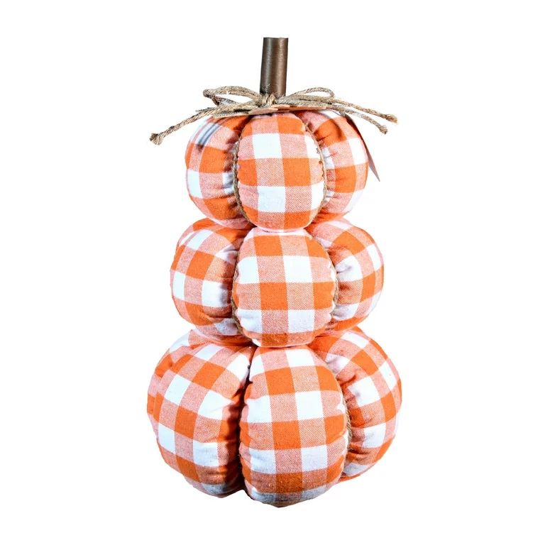 Way To Celebrate Harvest Fabric Stacked Pumpkins, Orange Plaid, 13" | Walmart (US)
