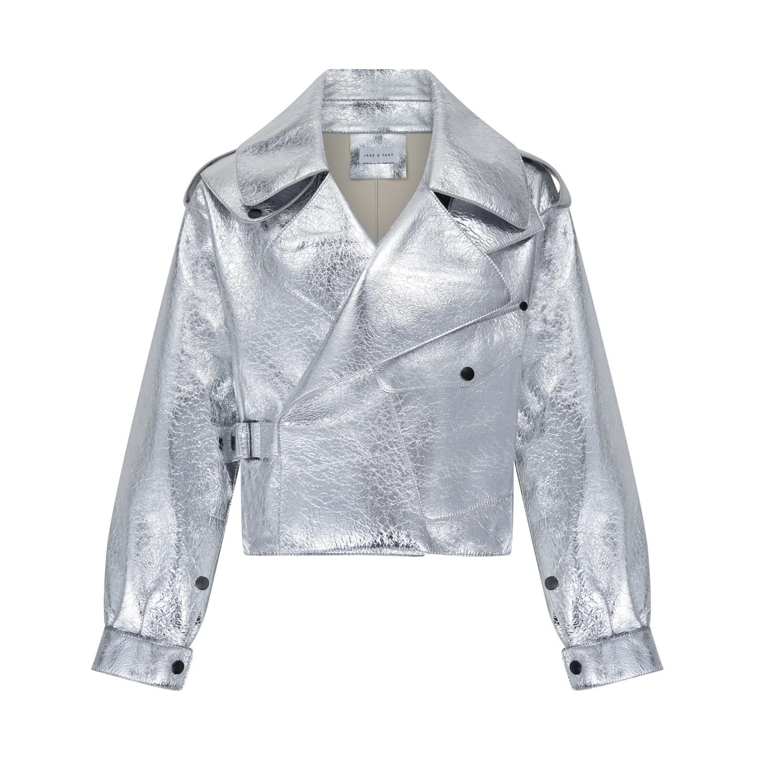 Silver Oversized Leather Jacket | Jane and Tash Bespoke