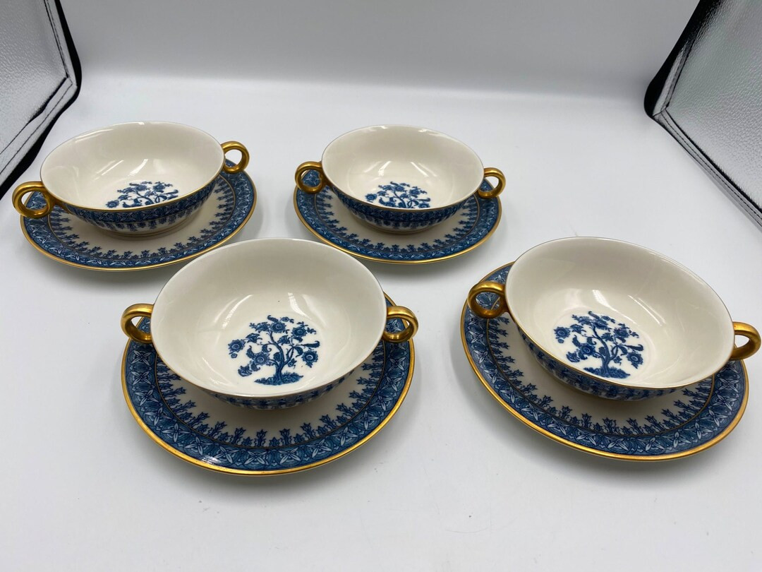 Set of 4 Theodore Haviland New York CAMBRIDGE BLUE Cream Soup Bowls & Saucers - Etsy | Etsy (US)