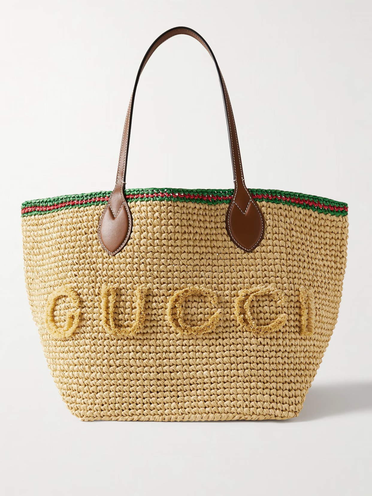 Gucci - Leather-trimmed Faux Raffia Tote - Neutrals | NET-A-PORTER (US)