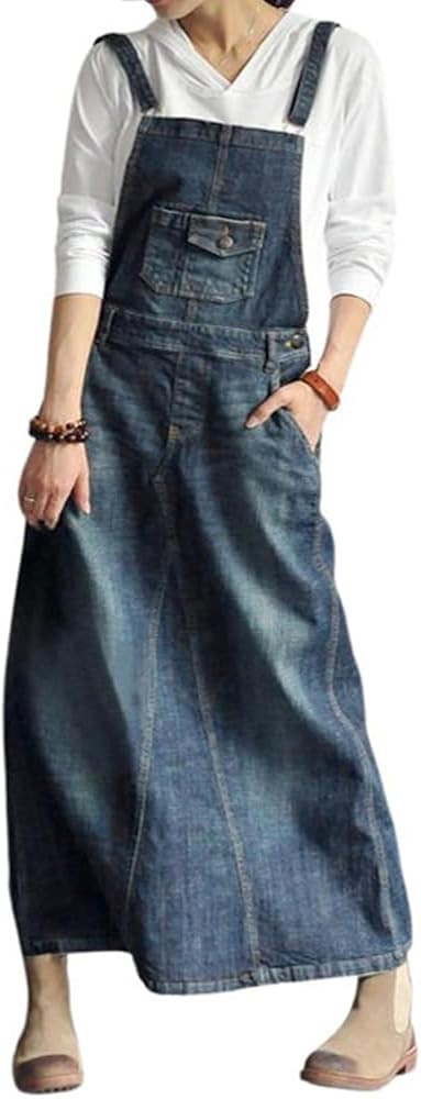 chouyatou Women's Vintage Adjustable Strap Denim Overall Dress Distressed A-Line Pinafore Bib Jea... | Amazon (US)