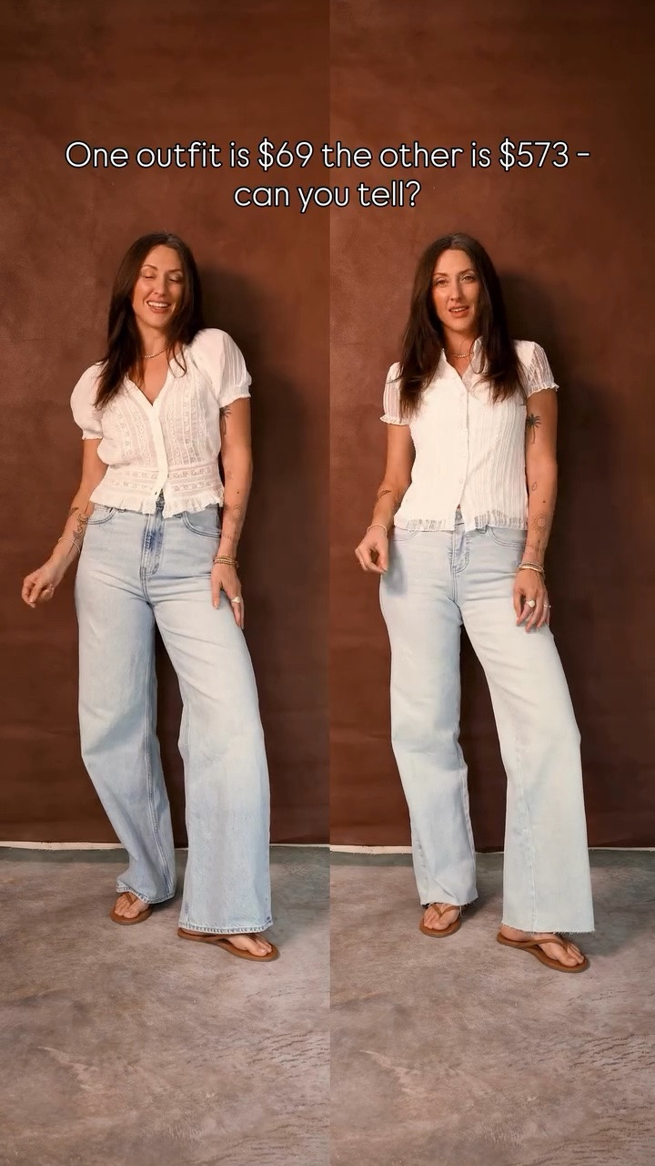 Left side is @Alice + Olivia and @Reformation (btw, the ref jeans are one a must imo! I have them in 3 washes) wearing a small top with 27” bottoms 

The right side is Amazon!! Wearing a small top with 27” bottoms. I was very impressed that I found jeans on Amazon in different waist measurements

#LTKSaleAlert #LTKootd