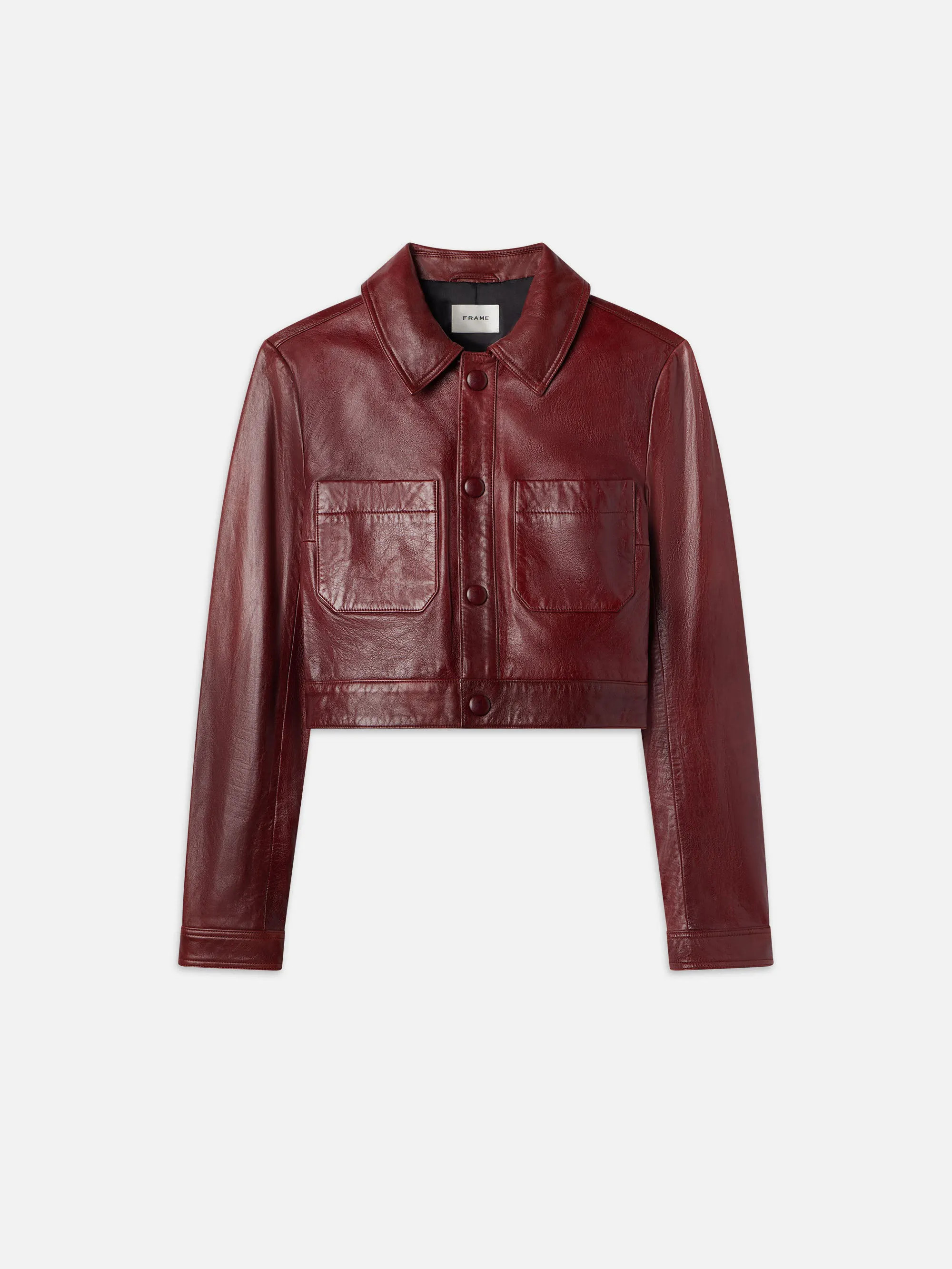 Leather Button Front Jacket  in  Syrah Red | Frame Denim