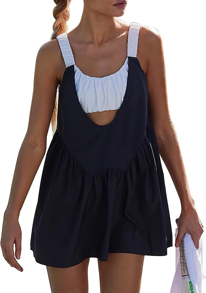 Lauweion Women Tennis Dress with Shorts Workout Hot Shot Mini Dress with Built in Bra Athletic 2 ... | Amazon (US)