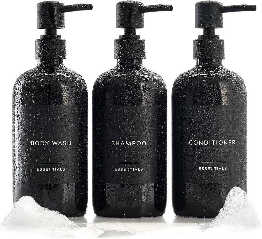 Stylish Shampoo and Conditioner Dispenser Set of 3 - Modern 21oz Shower Soap Bottles with Pump an... | Amazon (US)