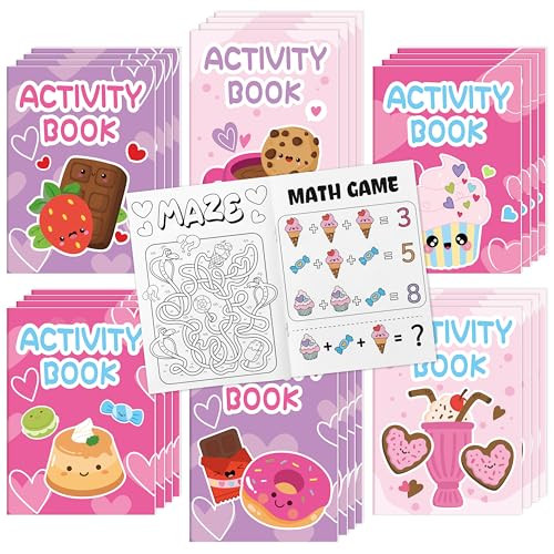Valentine’s Day Activity Books for Kids - 24Pcs Desserts Theme Mini Games Coloring Book Set Bulk Mazes Word Search Word Scramble Games for Valentines Party Goodie Bags Stuffers School Classroom Favors | Amazon (US)