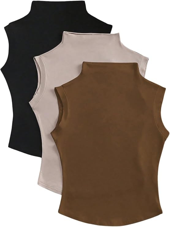 SweatyRocks Women's 3 Pack Tank Tops Mock Neck Fitted Sleeveless Summer Tops | Amazon (US)