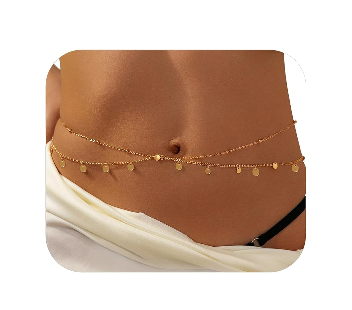Belly Chain For Women, Adjustable Waist Chain 14K Gold Plated Body Chains Jewelry with Extender W... | Amazon (US)