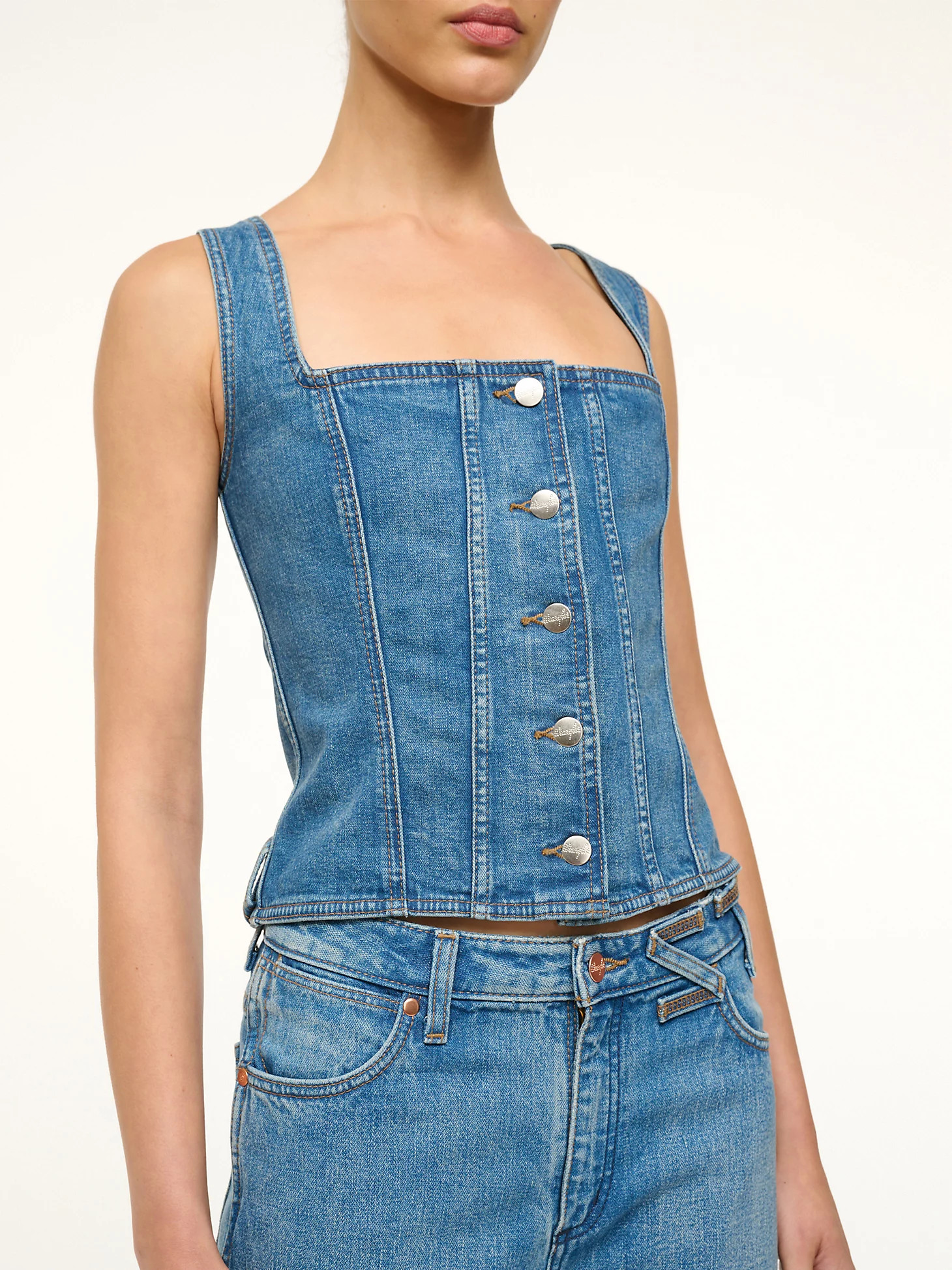 Wrangler + STAUD Trucker Top in Indigo | Wrangler