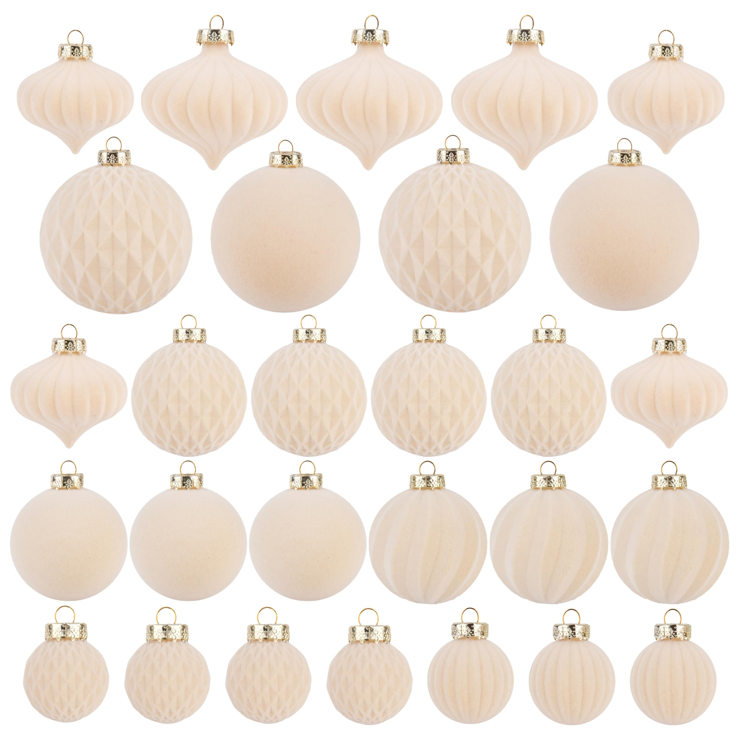 Flocked Ornaments for Christmas Tree Decorations - 28pcs Cream Velvet Ball Ornament for Xmas Holi... | Amazon (US)