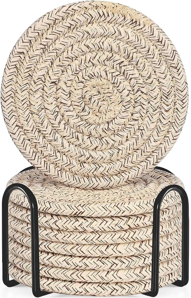 ABenkle 8 Pcs Drink Coasters with Holder, Cotton Woven Absorbent Coasters for Drinks, Minimalist ... | Amazon (US)