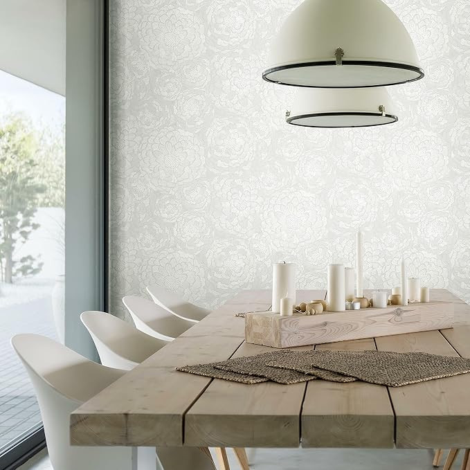 RoomMates RMK12108WP Gray and White Zen Dahlia Peel and Stick Wallpaper | Amazon (US)