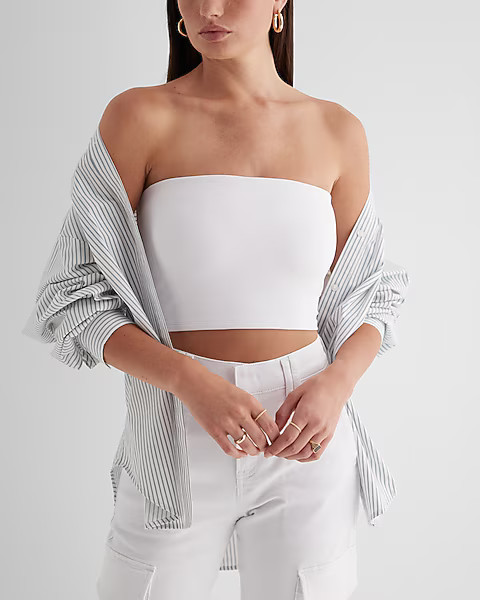 Body Contour High Compression Cropped Tube Top With Bra Cups | Express