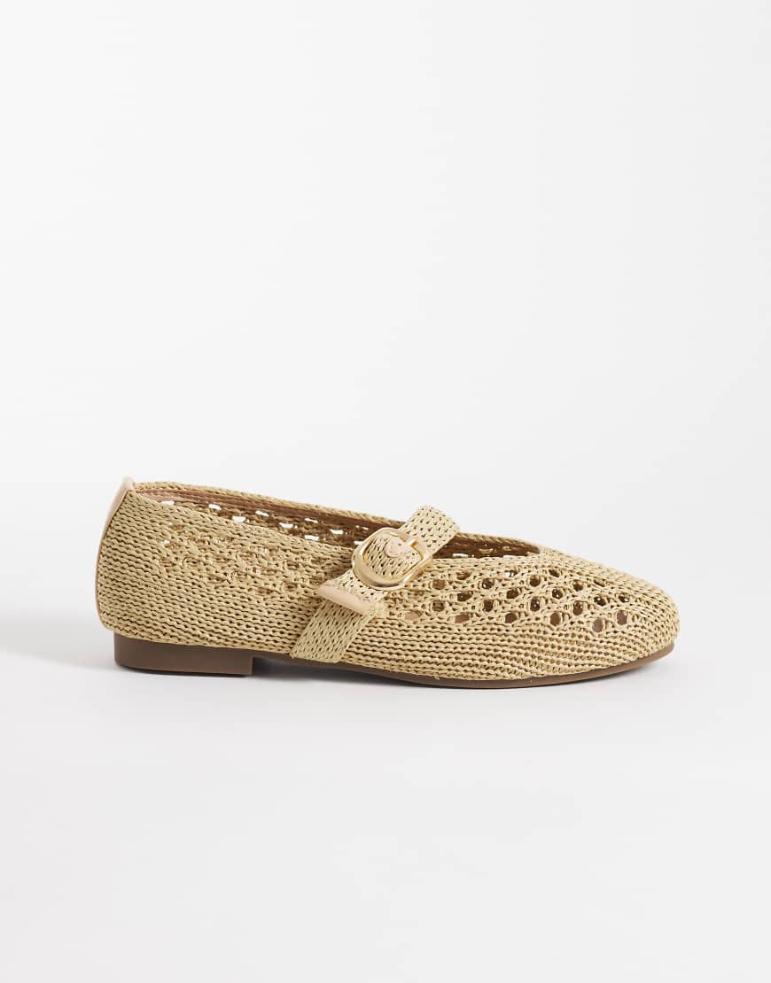 SEQWL Woven ballet flats with buckle detail in natural-Neutral | ASOS (Global)