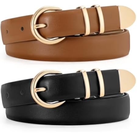 VONMELLI 3 Pack Women's Leather Belts for Jeans Dresses Ladies Waist Belt with Fashion Gold Buckl... | Amazon (US)