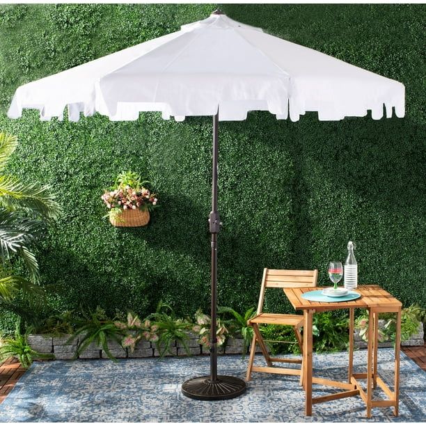 Safavieh Zimmerman 9' Market Crank UV Resistant Patio Umbrella, White | Walmart (US)