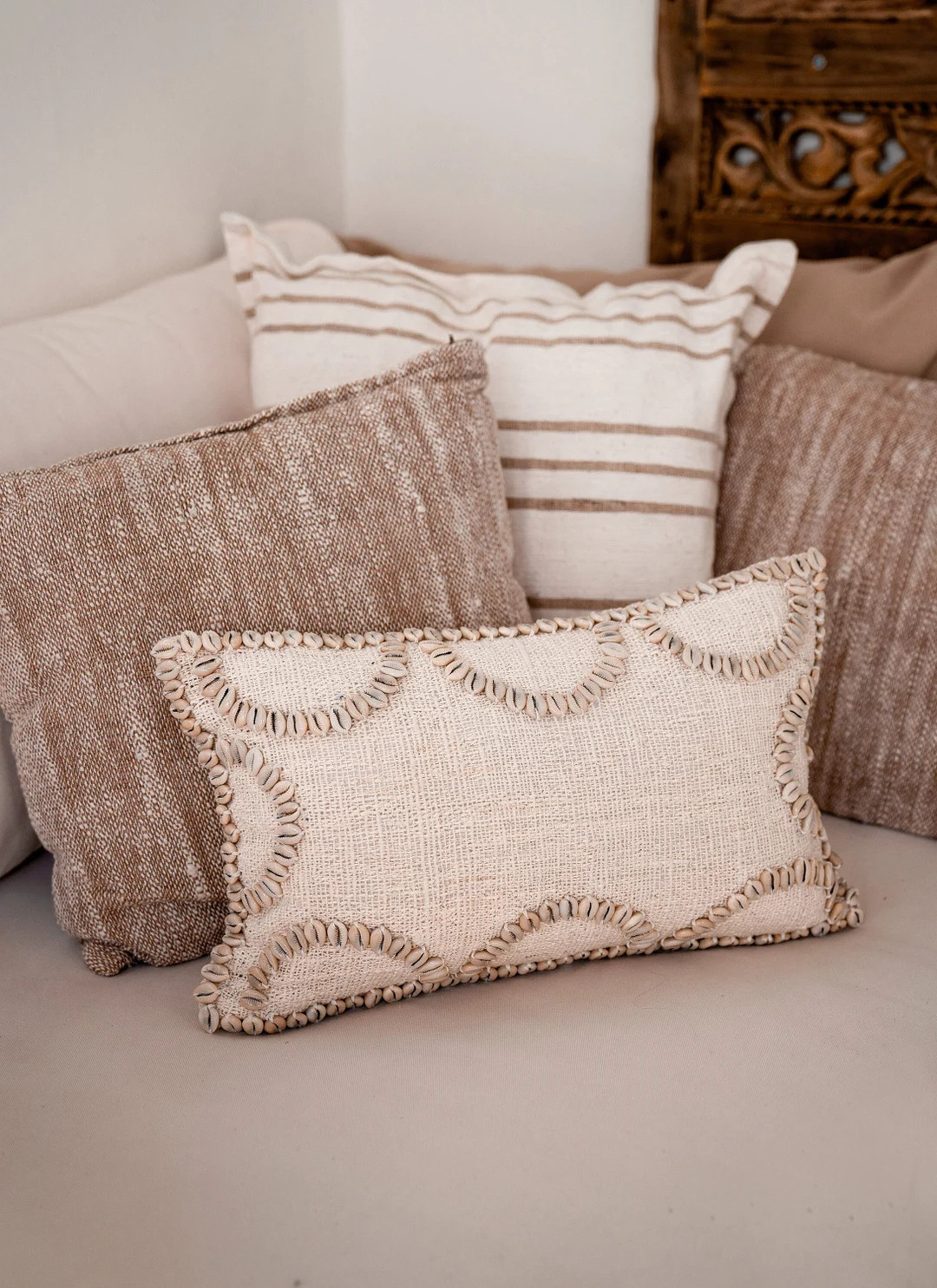 Funda de cojín Boho en algodón crudo y conchas Funda de almohada única estilo Boho beige - Ets... | Etsy (US)