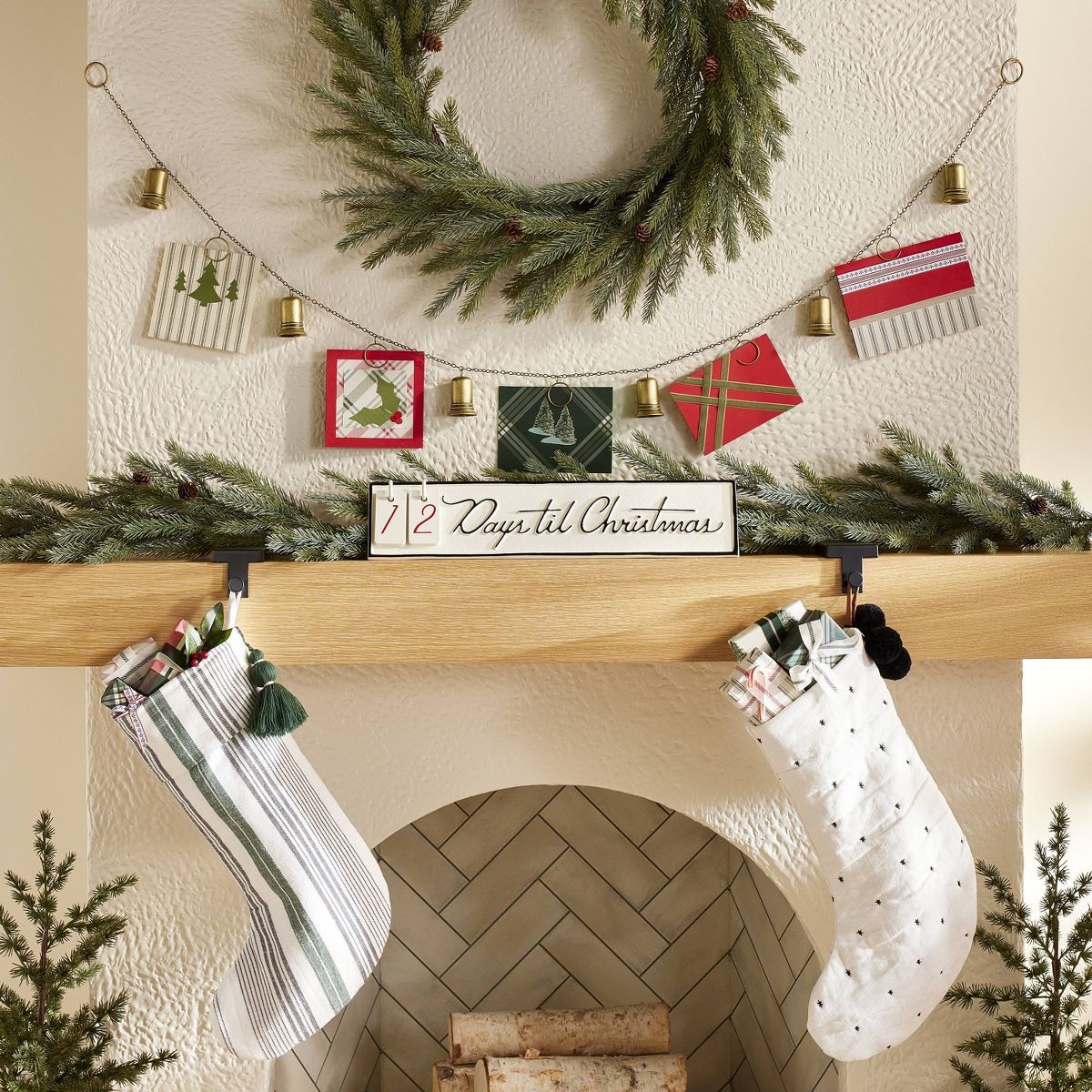 Embroidered Star Christmas Stocking Cream/Black - Hearth & Hand™ with Magnolia | Target