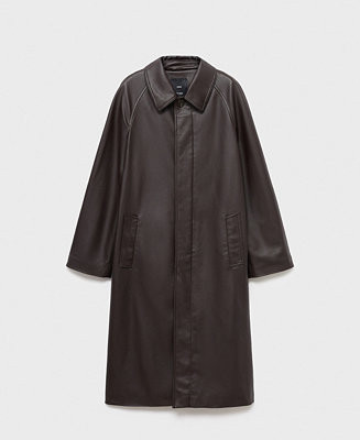 Women's Long Leather-Effect Trench Coat | Macy's
