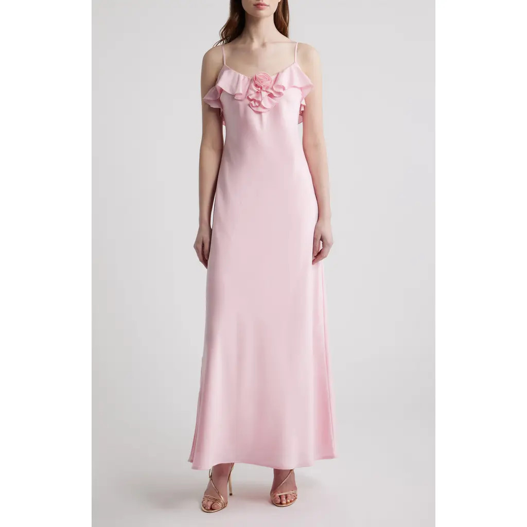 WAYF Ianthe Ruffle Gown in Baby Pink at Nordstrom, Size Medium | Nordstrom