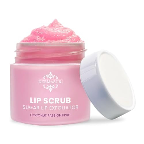 Dermasuri - Lip Exfoliator Scrub & Moisturizer - Sugar Scrubs, Overnight Hydration & Softening - Brighten & Soften Dark Lips For Men & Women -Soothing Dryness -Coconut Passion Fruit Flavor - 20g/0.7oz | Amazon (US)