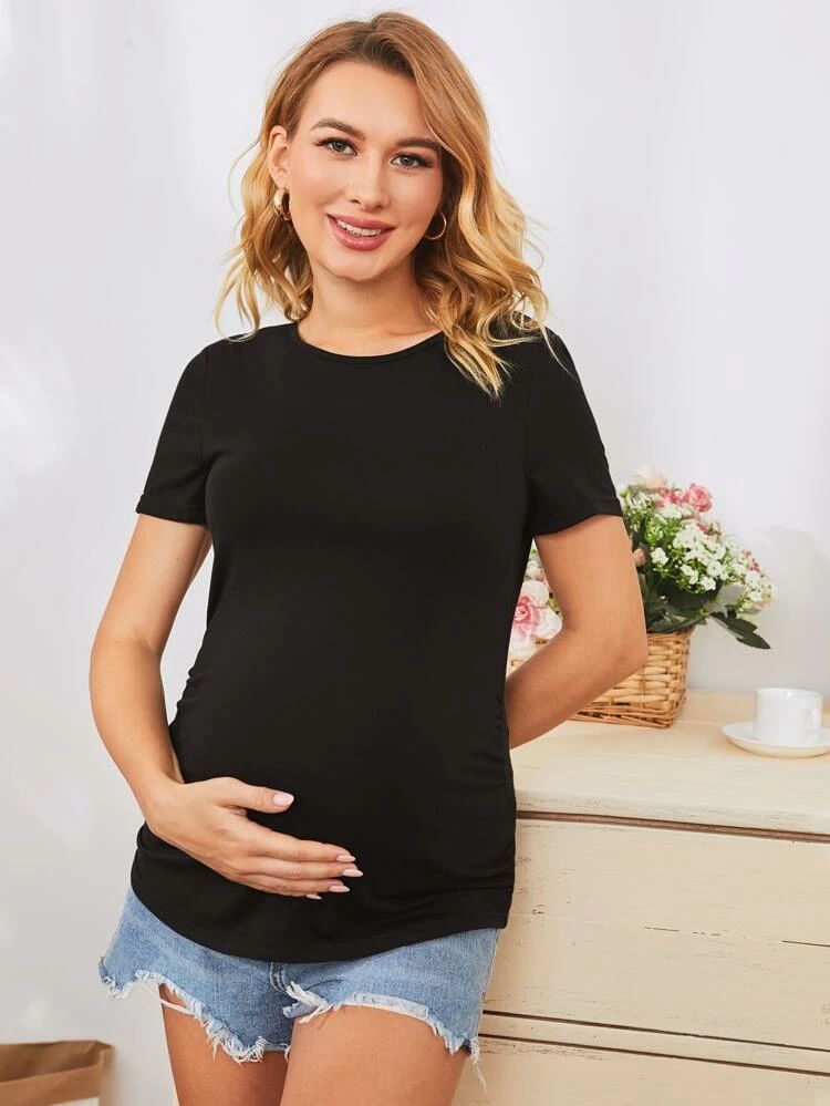 SHEIN Maternity Ruched Detail Form Fitted Tee | SHEIN