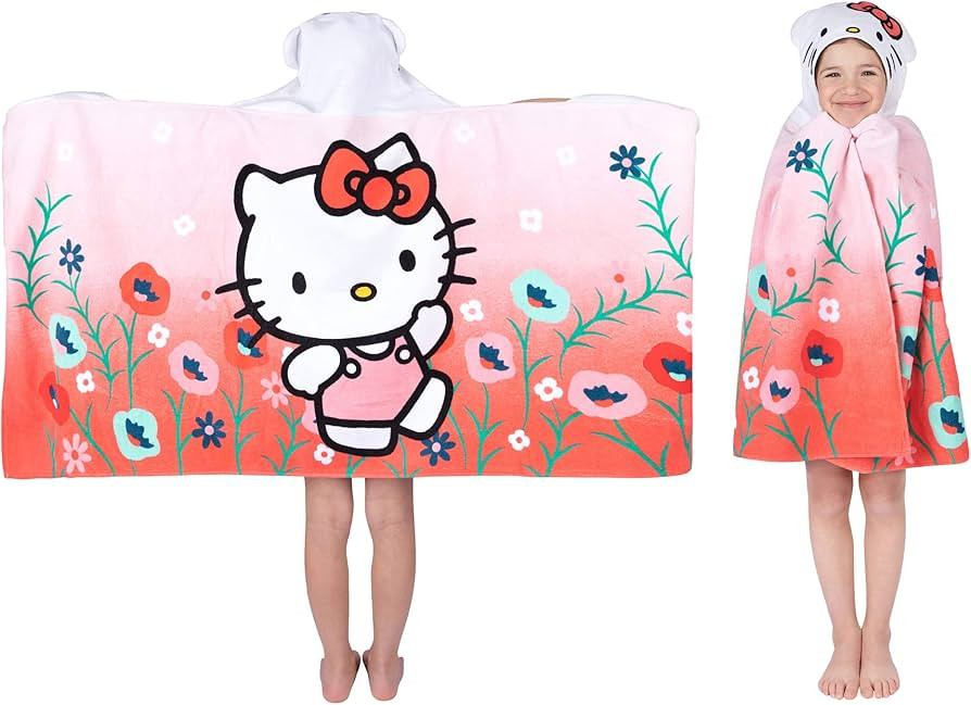 Hello Kitty Bath/Pool/Beach Soft Cotton Terry Hooded Towel Wrap, 24 in x 50 in, By Franco Kids | Amazon (US)