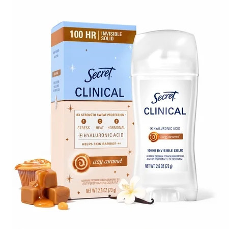 Secret 100HR Holiday Clinical Antiperspirant Deodorant for Women, Hyaluronic Acid, Invisible Solid, Cozy Caramel, 2.6 oz | Walmart (US)
